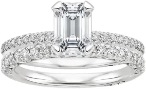 1 CT Emerald Cut Colorless Moissanite Engagement Ring Set, Tacori Wedding/Bridal Sets, 925 Sterling Silver, Anniversary Ring Pave Set, Holiday Gift for Women, 10K/14K/18K/22K Gold