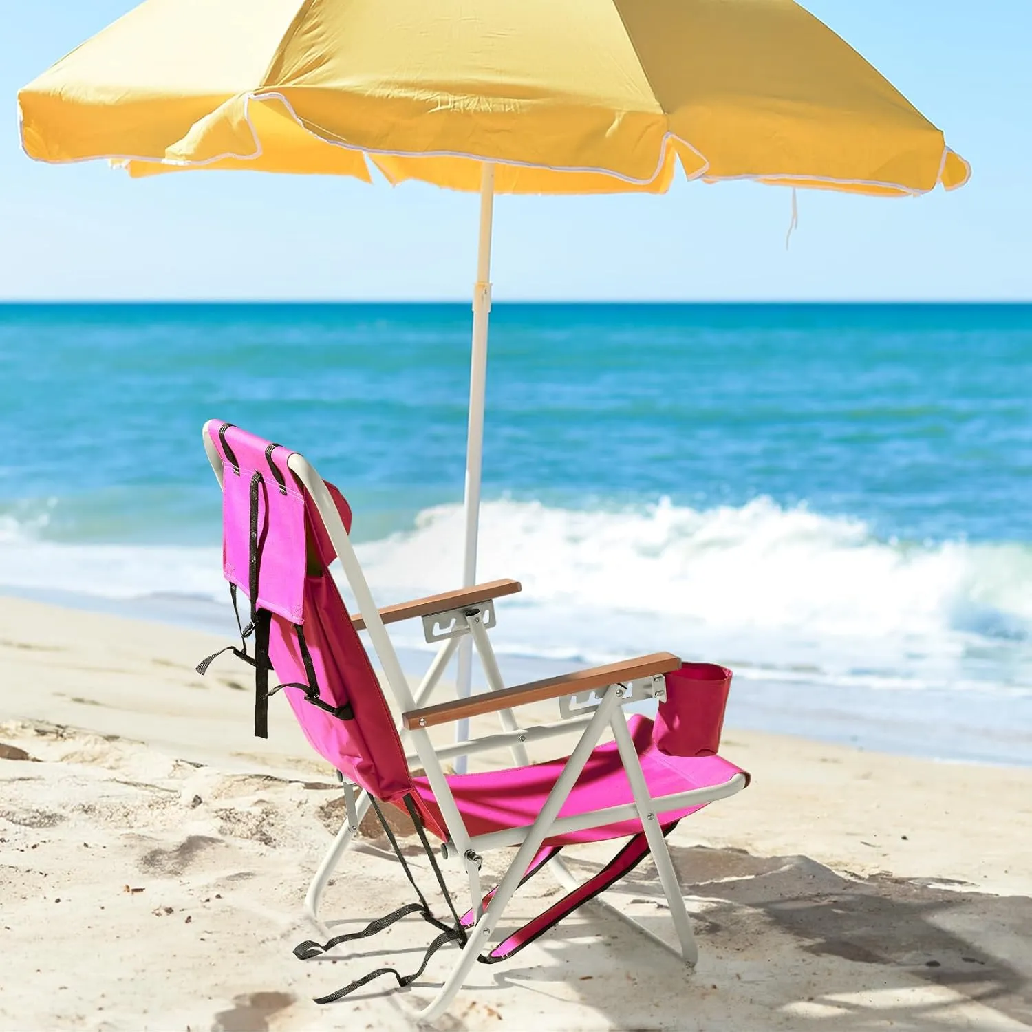 1 Pack Outdoor Beach Lawn Chairs,4 Position Portable Backpack Foldable Camping Chair,Lightweight Beach Chairs for Adults,Patio Dining Chairs,with Cup Holder,for Yard Pool Picnic Fishing (Pink)