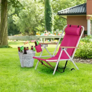 1 Pack Outdoor Beach Lawn Chairs,4 Position Portable Backpack Foldable Camping Chair,Lightweight Beach Chairs for Adults,Patio Dining Chairs,with Cup Holder,for Yard Pool Picnic Fishing (Pink)