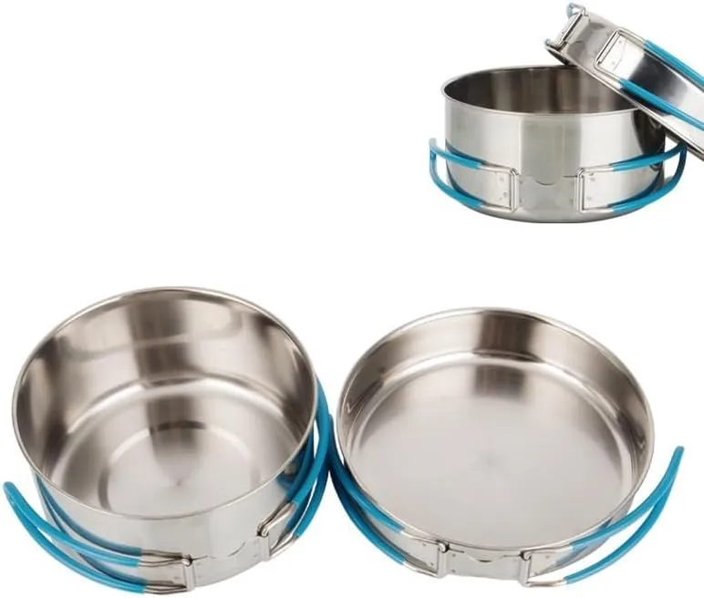 1 Set Of Outdoor Hiking And Camping Pots 304 Stainless Steel Black Handle Portable Folding Lunch Box