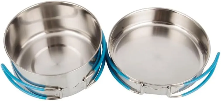 1 Set Of Outdoor Hiking And Camping Pots 304 Stainless Steel Black Handle Portable Folding Lunch Box