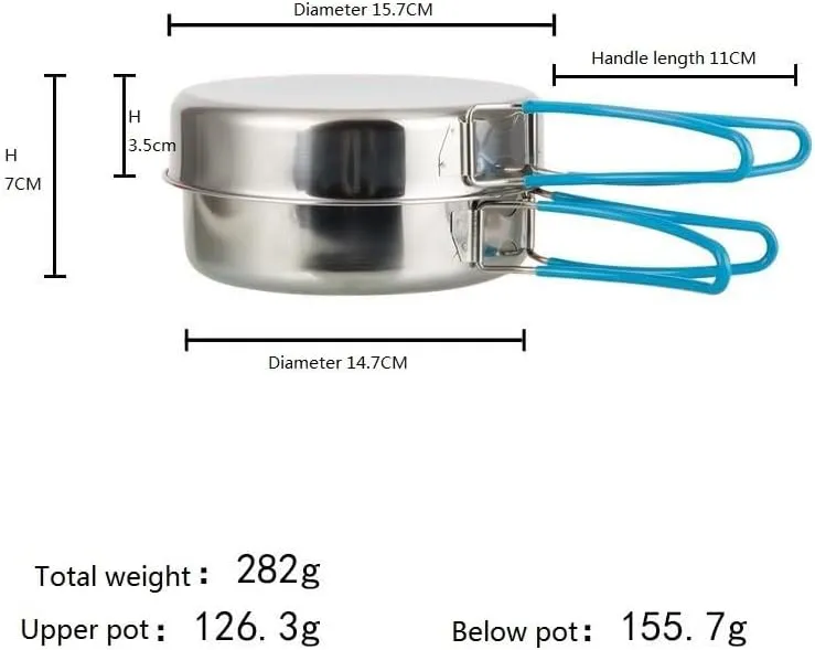 1 Set Of Outdoor Hiking And Camping Pots 304 Stainless Steel Black Handle Portable Folding Lunch Box