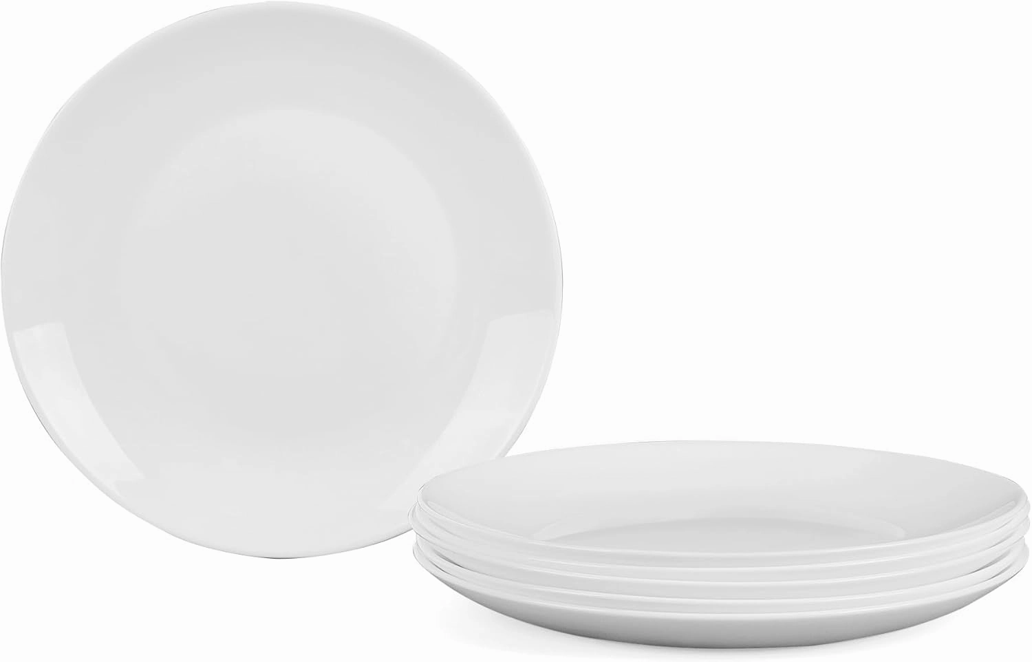 10.5 inch Dinner Plate Set of 6, Lightweight Round Opal Glass White Dinnerware Plates, Dishwasher and Microwave Safe