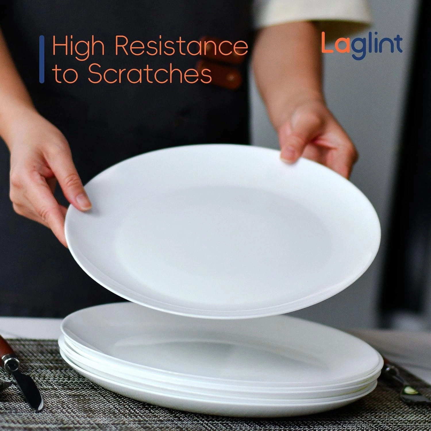 10.5 inch Dinner Plate Set of 6, Lightweight Round Opal Glass White Dinnerware Plates, Dishwasher and Microwave Safe