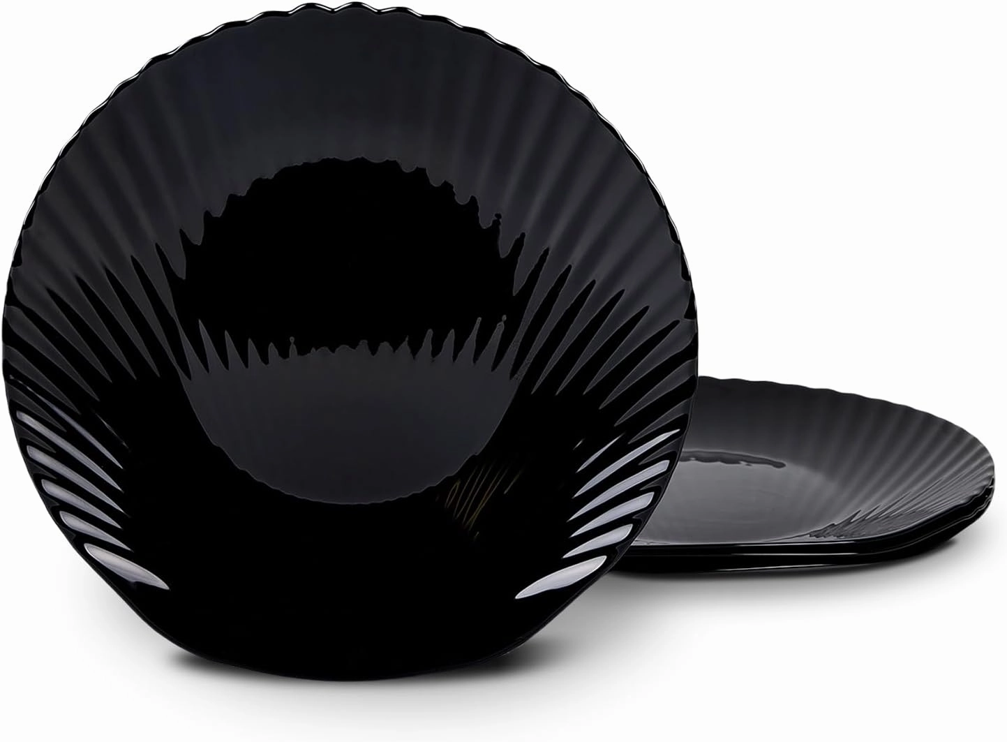 10.5 inch Dinner Plate Set of 6, Lightweight Seashell Shaped Opal Glass Plates Black, Dishwasher and Microwave Safe