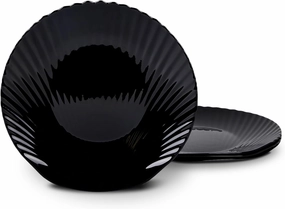 10.5 inch Dinner Plate Set of 6, Lightweight Seashell Shaped Opal Glass Plates Black, Dishwasher and Microwave Safe