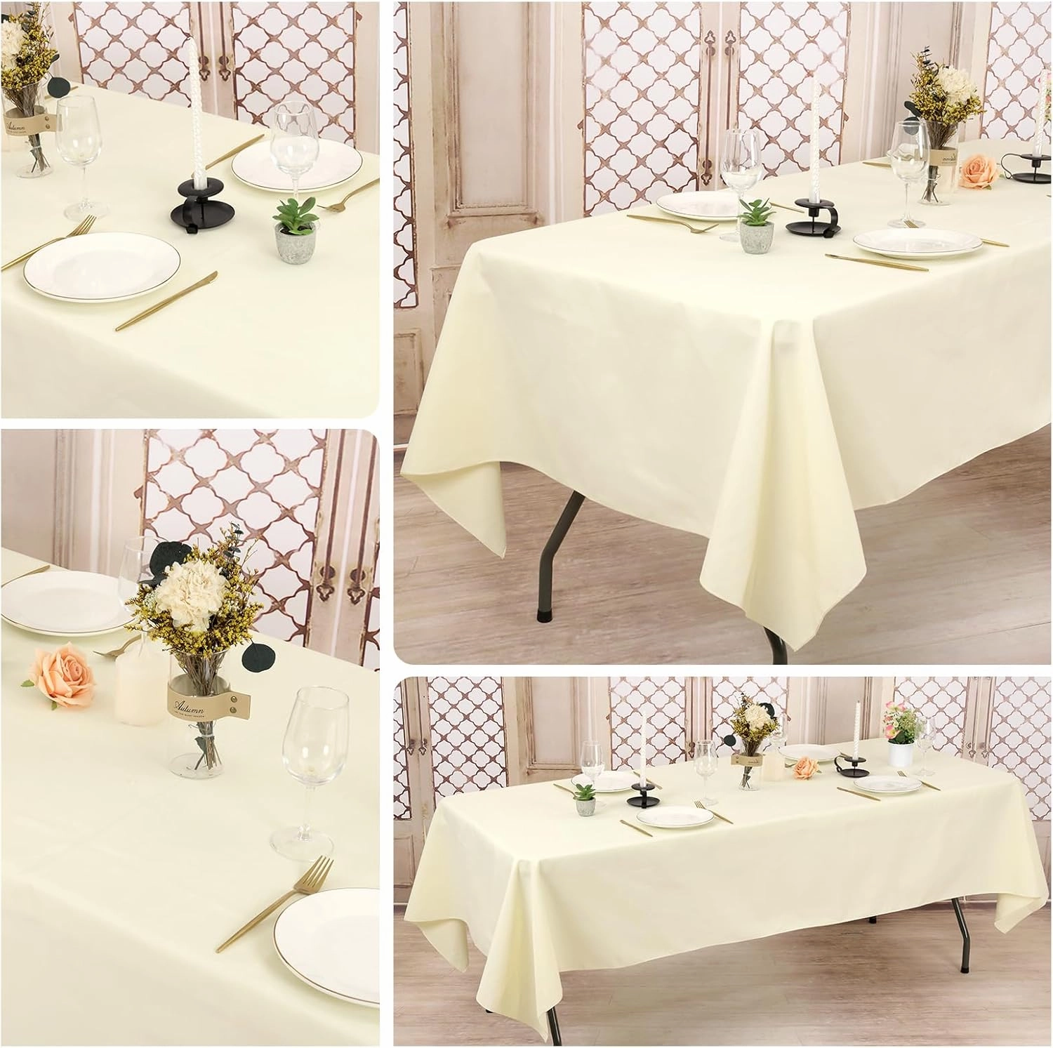 10 Pack 60 x 126 Inch Rectangle Tablecloth, Beige Tablecloth for 8 Feet Rectangle Tables, Stain and Wrinkle Resistant Washable Fabric Table Cloth for Wedding Dining Table Buffet Parties Camping