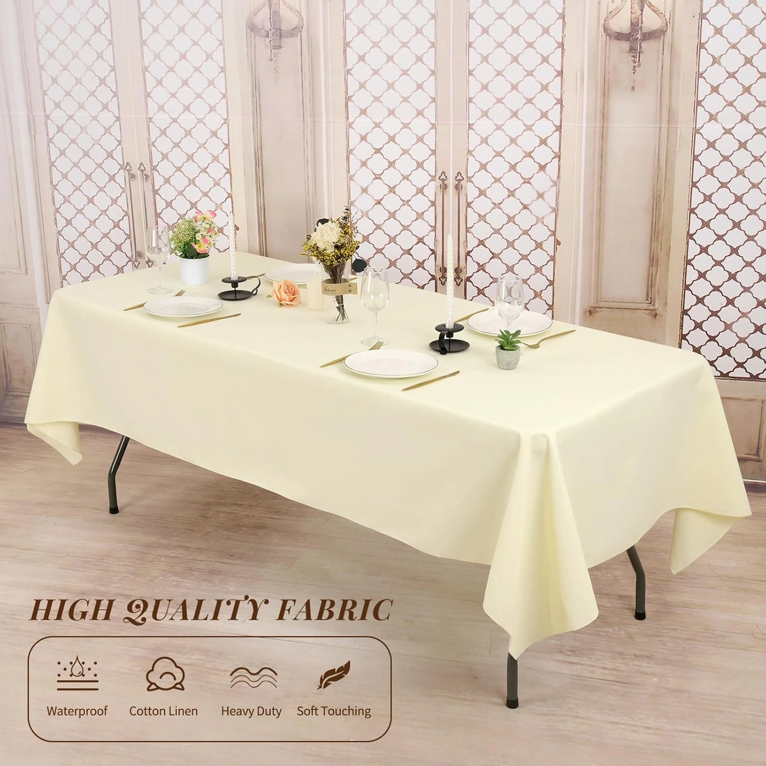 10 Pack 60 x 126 Inch Rectangle Tablecloth, Beige Tablecloth for 8 Feet Rectangle Tables, Stain and Wrinkle Resistant Washable Fabric Table Cloth for Wedding Dining Table Buffet Parties Camping
