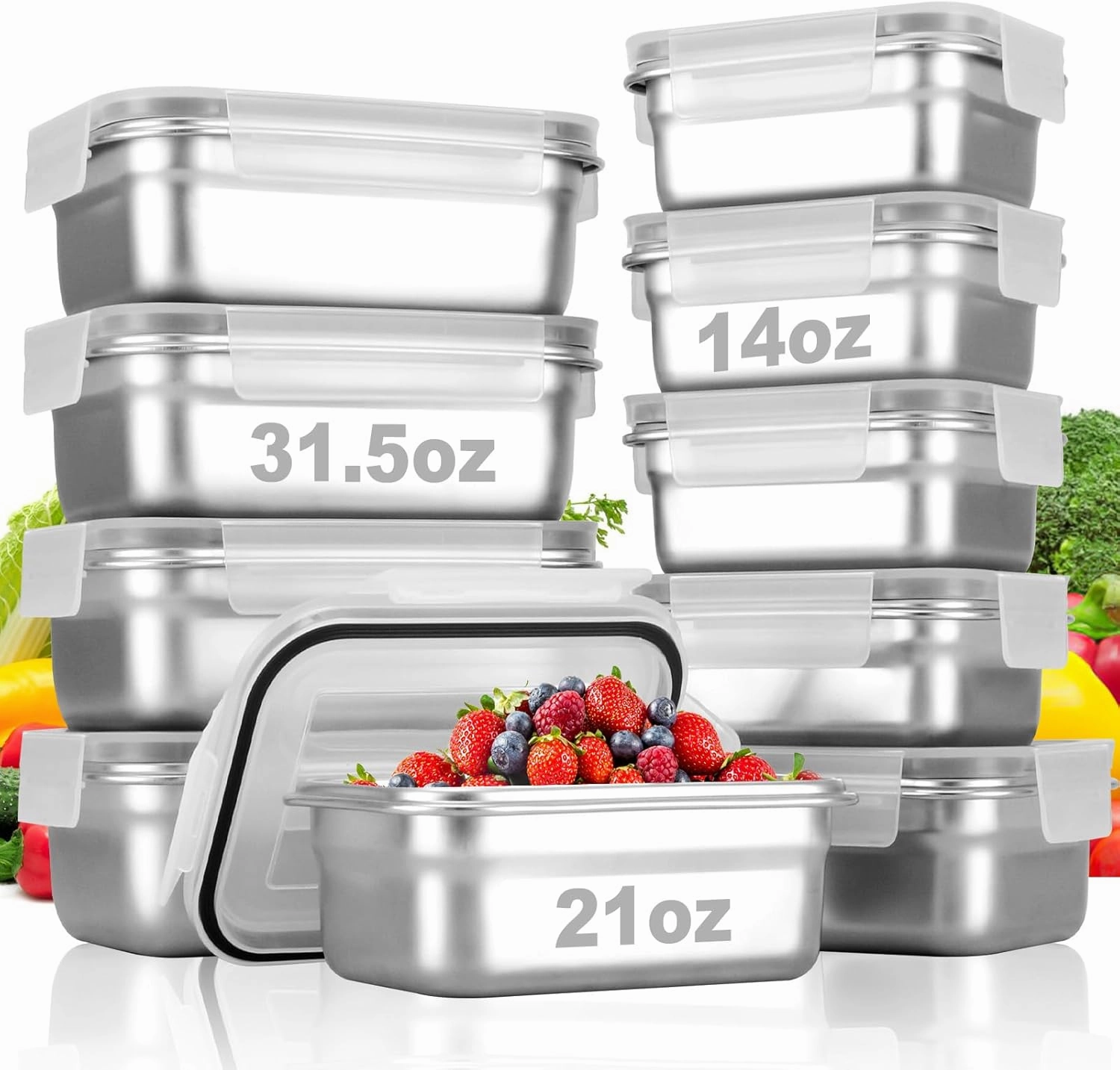 10 PC Square 304 Stainless Steel Food Containers with Lids, Airtight Bento Lunch Box, Metal Meal Prep Food Containers Reusable Stackable | Nestable Oven/Dishwsher/Freezer Safe