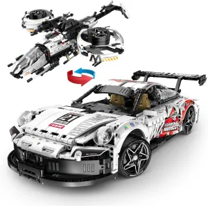 1:10 Racing Car Brick Kit, 2 in 1 Adult Collection Sports Technology Car Assembly Kit, 1861 Pieces Remote Control Super Car MOC Model Building Block Set, Suitable for Adults Men Teenagers Boys