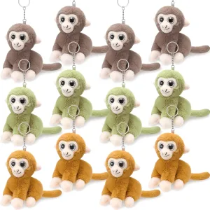 12 Pcs Adorable Monkey Mini Stuffed Animal Keychain Bulk 4 Inch Small Animal Plush Ornament Soft Adorable Jungle Toys for Graduation Birthday Forest Party Favors Backpack Decor