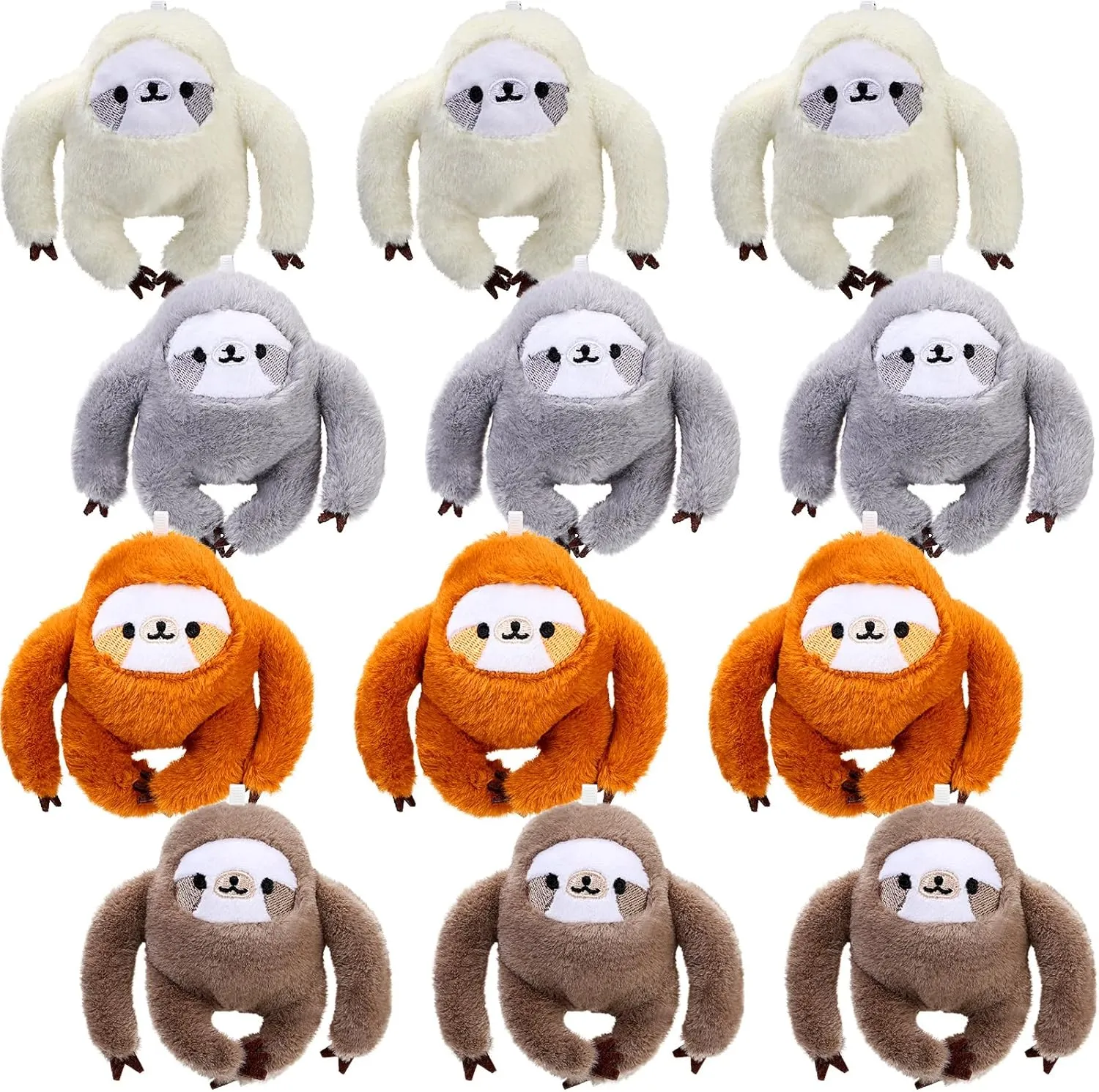 12 Pcs Cute Sloth Mini Stuffed Animal Keychain Bulk 4 Inch Small Animal Plush Ornament Soft Adorable Jungle Toys for Graduation Birthday Forest Party Favors Backpack Decor