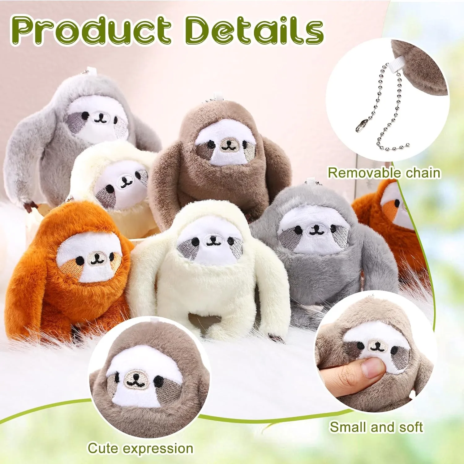 12 Pcs Cute Sloth Mini Stuffed Animal Keychain Bulk 4 Inch Small Animal Plush Ornament Soft Adorable Jungle Toys for Graduation Birthday Forest Party Favors Backpack Decor
