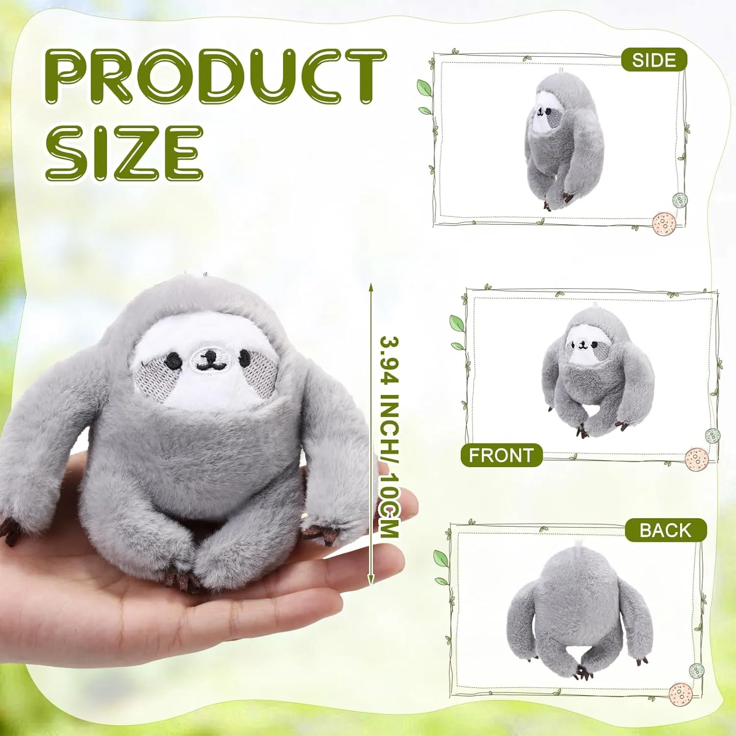12 Pcs Cute Sloth Mini Stuffed Animal Keychain Bulk 4 Inch Small Animal Plush Ornament Soft Adorable Jungle Toys for Graduation Birthday Forest Party Favors Backpack Decor