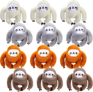 12 Pcs Cute Sloth Mini Stuffed Animal Keychain Bulk 4 Inch Small Animal Plush Ornament Soft Adorable Jungle Toys for Graduation Birthday Forest Party Favors Backpack Decor