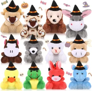 12 Pcs Halloween Mini Stuffed Animal Toys Small Plush Animal with Witch Hat Stuffed Mini Halloween Plush Doll for Party Decorations Exchange Gifts Party Favors Bag Fillers