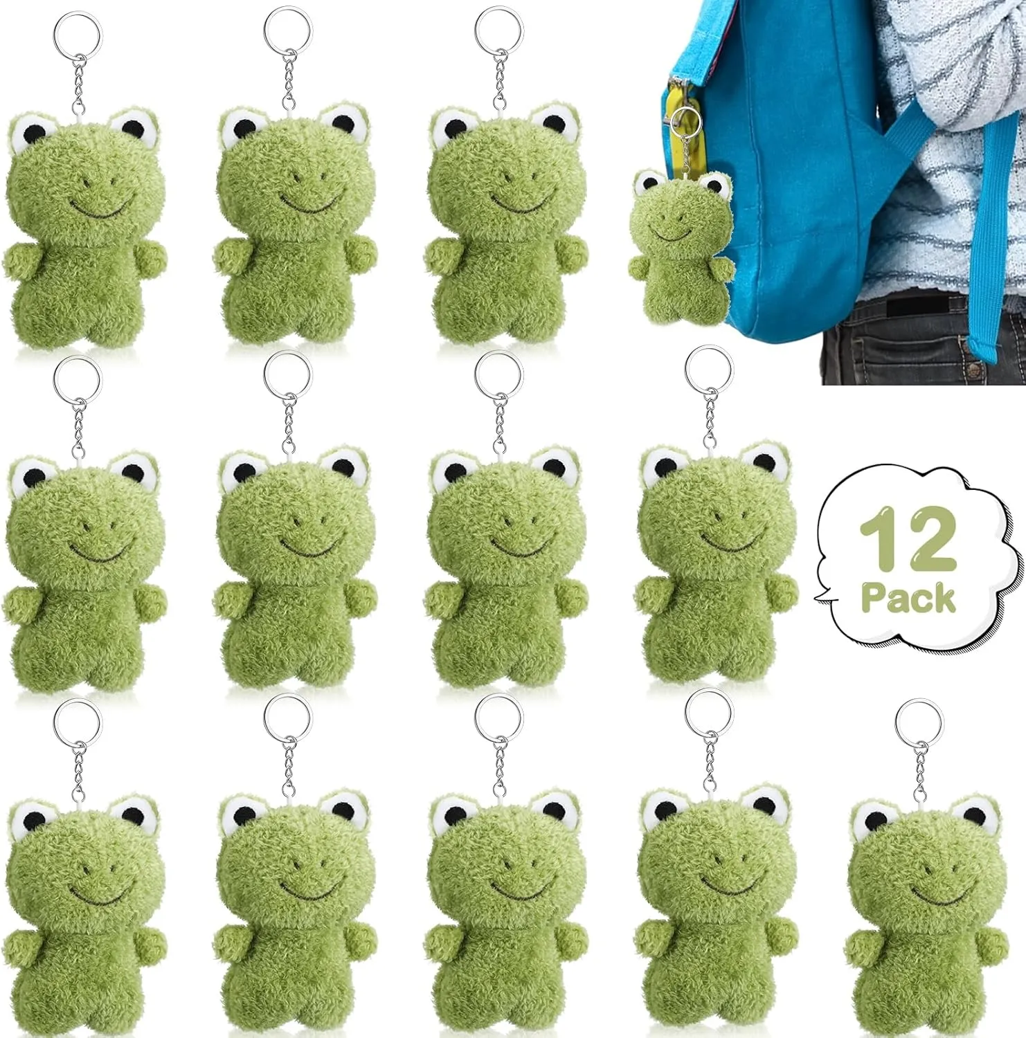 12 Pcs Plush Frog Keychains Stuffed Animal 4.7 Inch Cute Soft Frog Plush Animal Keychains Charm Backpack Pendants for Students Graduation Birthday Party Anniversary Classroom Events Gifts