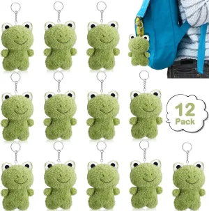 12 Pcs Plush Frog Keychains Stuffed Animal 4.7 Inch Cute Soft Frog Plush Animal Keychains Charm Backpack Pendants for Students Graduation Birthday Party Anniversary Classroom Events Gifts