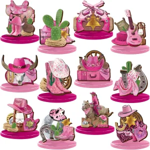 12 Pcs Western Cowgirl Centerpieces Wild West Party Decorations Pink Western Wooden Centerpieces for Tables for Cowgirl Party Decorations Birthday Baby Shower