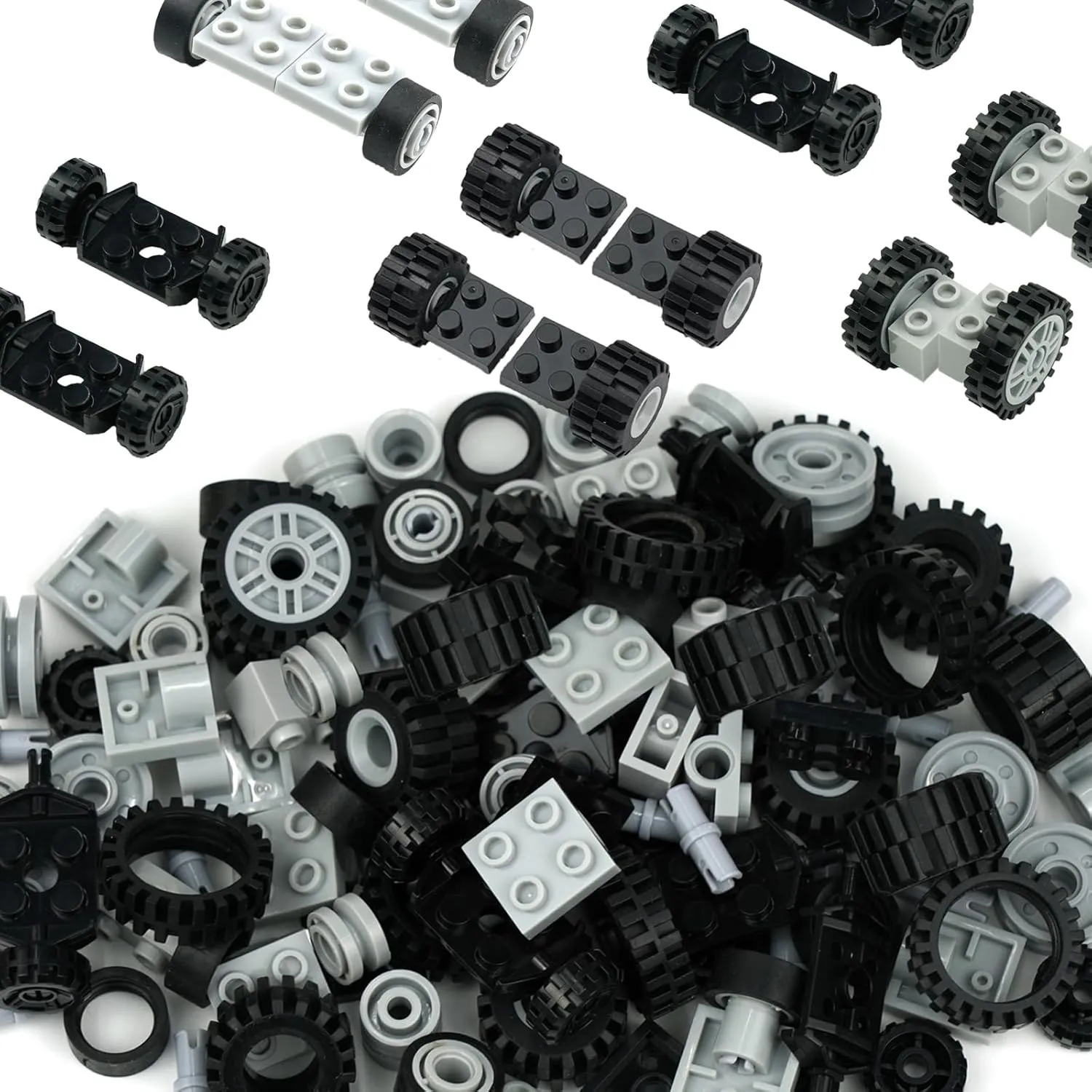 122pcs Wheels and Axles Set, Car Parts Chassis Pieces Tires Building Blocks, Compatible with Classic Bricks Toys