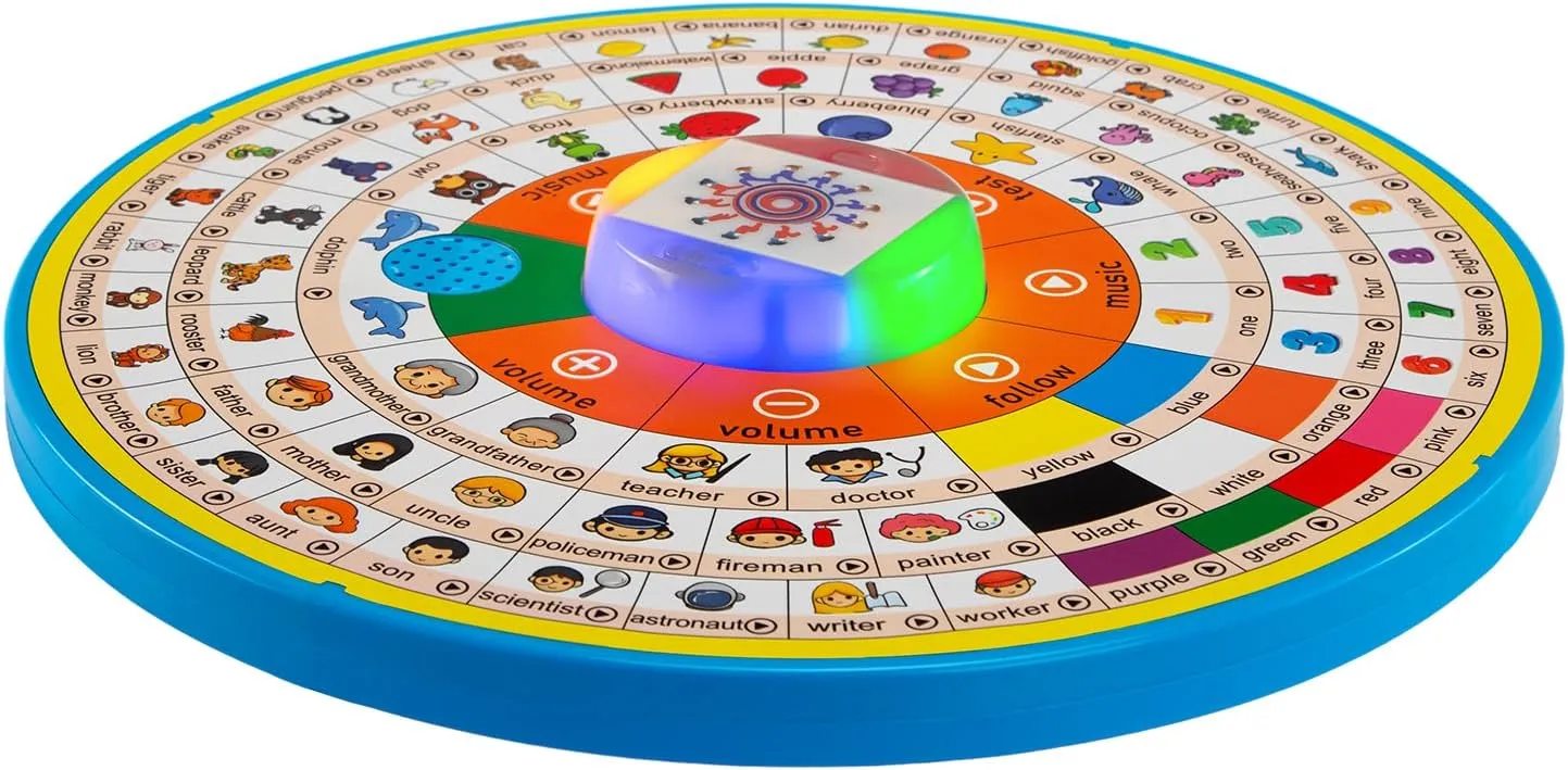 12.83inch/32.6cm Large Interactive Electric Educational Toy for 3-12 Years Old Kids, Sensory Musical Vocabulary Learning Toy, Rotatable Word Learning Aids, Alternative to Screen Time
