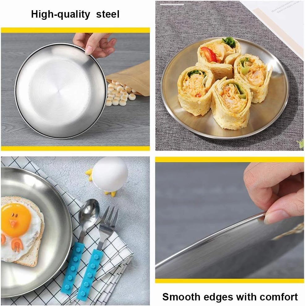 12 Pack Stainless Steel Plates, Reusable Brushed Metal Dinner Plates, Metal Dinner Dishes for Picnic BBQ Steak (sliver)