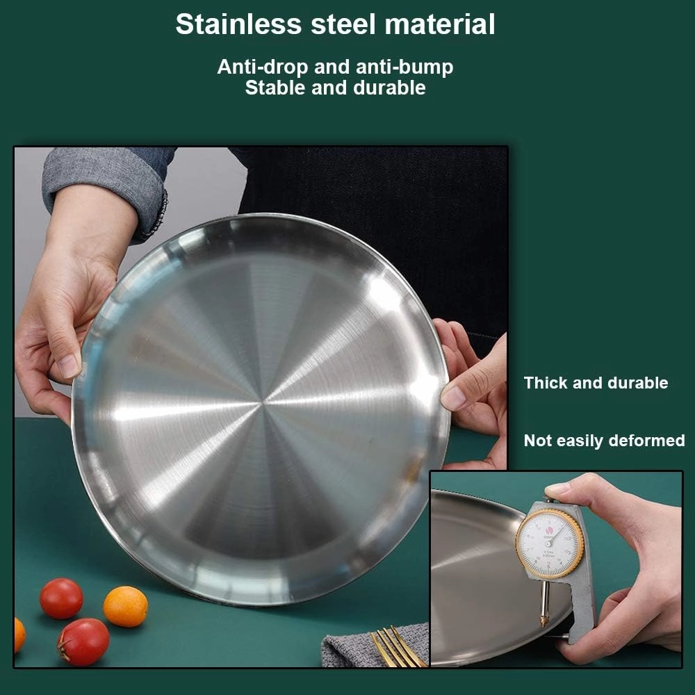 12 Pack Stainless Steel Plates, Reusable Brushed Metal Dinner Plates, Metal Dinner Dishes for Picnic BBQ Steak (sliver)