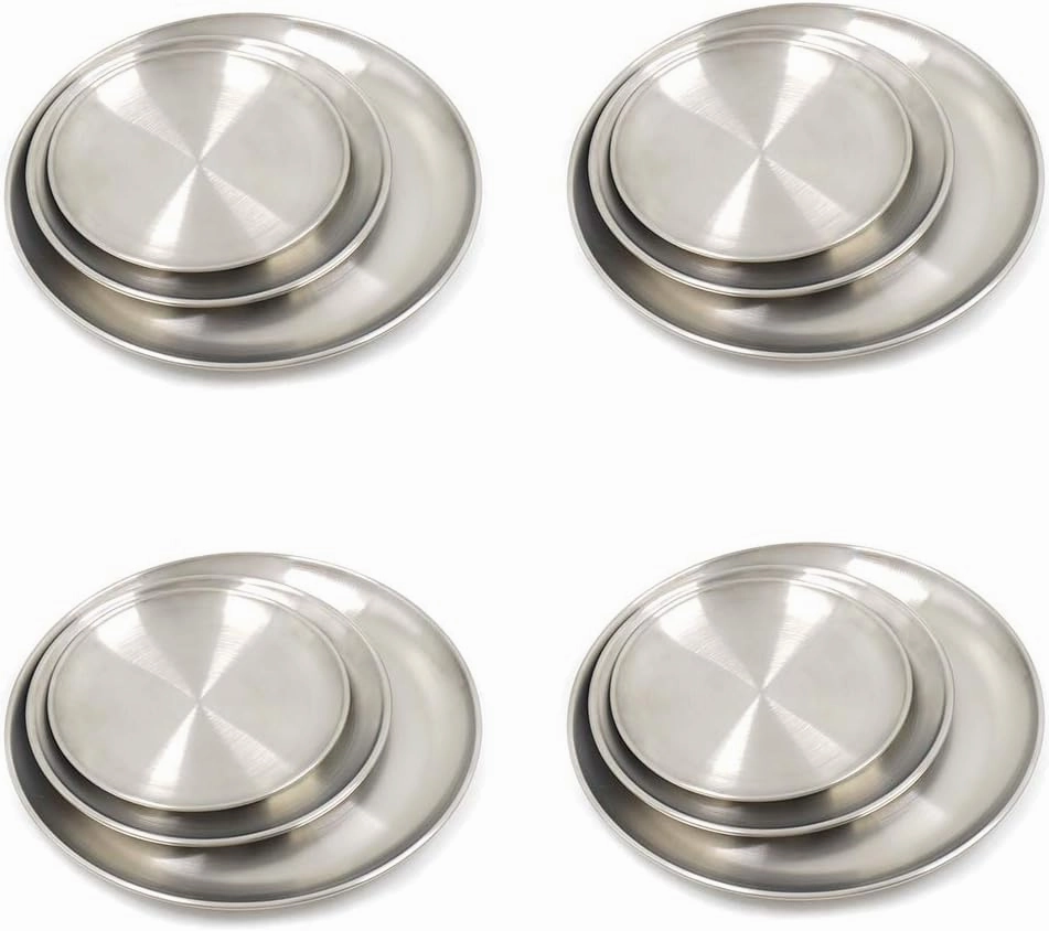 12 Pack Stainless Steel Plates, Reusable Brushed Metal Dinner Plates, Metal Dinner Dishes for Picnic BBQ Steak (sliver)