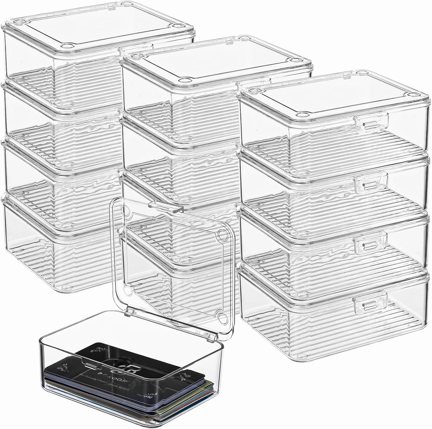 12 PCS Clear PET Card Storage Boxes, Quality Card Case with Lid, Transparent Plastic Organizer for Trading Cards, Baseball Cards, and Small Accessories