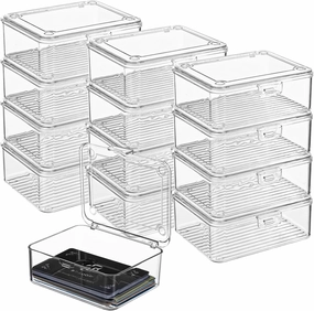 12 PCS Clear PET Card Storage Boxes, Quality Card Case with Lid, Transparent Plastic Organizer for Trading Cards, Baseball Cards, and Small Accessories