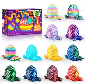 12PCS 3D Printed Crystal Dragon Eggs with Dragon Inside, Colorful Fun Toys Fidget Toys, Fun Easter Basket Stuffers for Kids, Teens & Adults, Unique Fantasy Decor