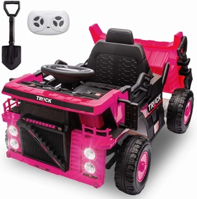 12V Kids Ride On Dump Truck with Remote Control, Electric Dump Bed and Extra Shovel, Ride on Car with Bluetooth, Music, Soft Start, Speed Adjustment, LED Light, Ideal Gift for Kids, Pink