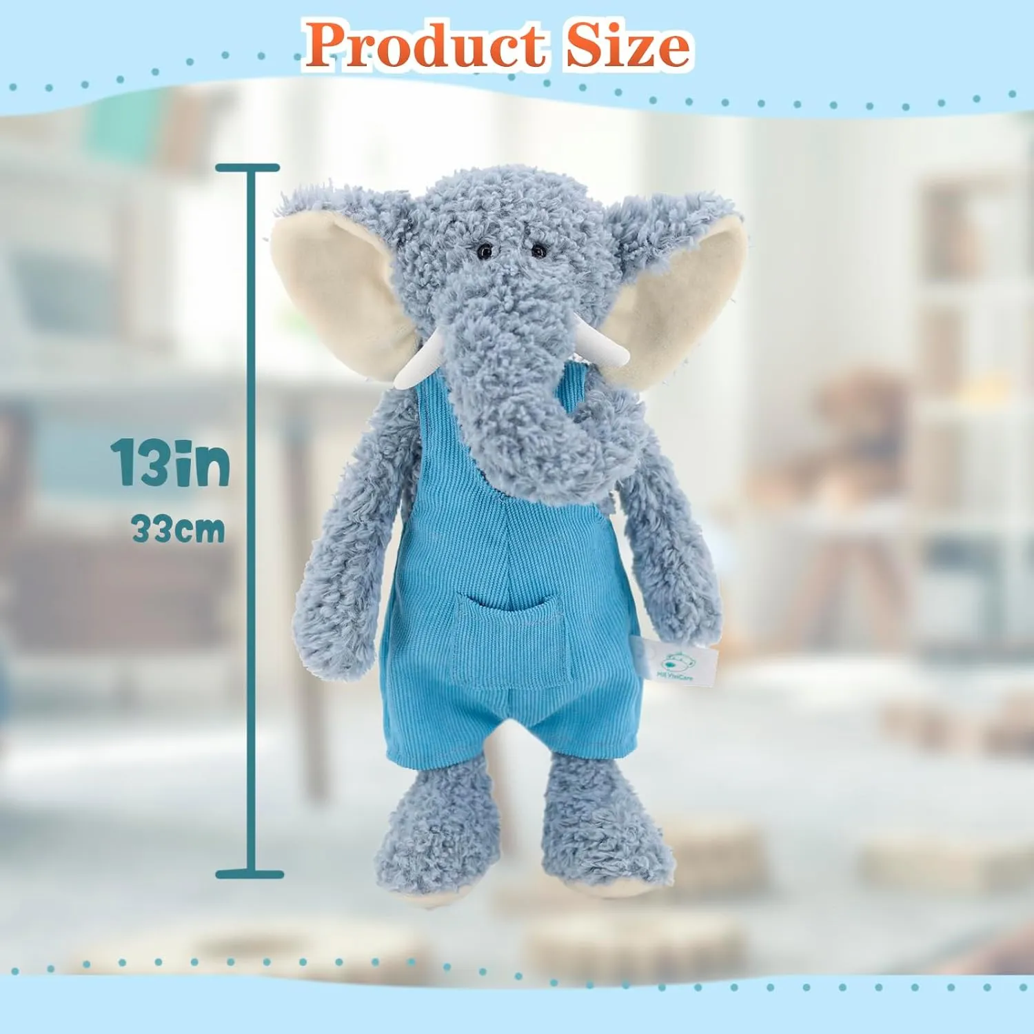 13" Soft Blue Elephant Stuffed Animals for Boys and Girls,Cuddly Knitted Dressed Stuffed Elephant Plush Toys for Newborn Babies and Kids,Great Gifts on Birthday,Christmas,Machine Washable