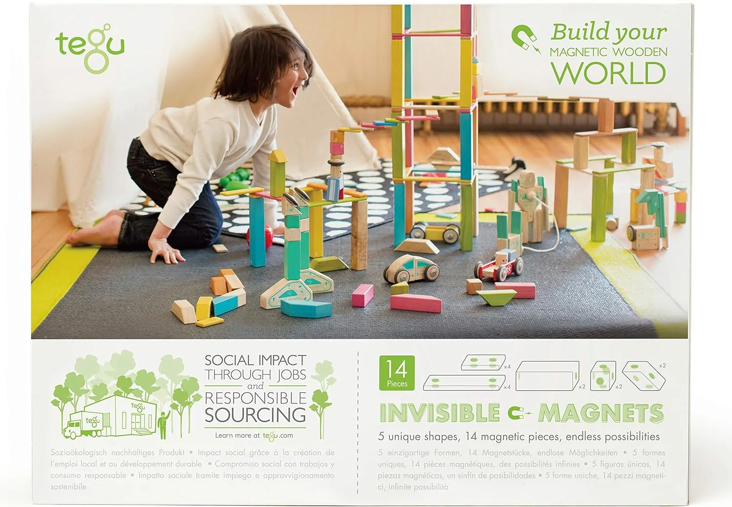 14 Piece Tegu Magnetic Wooden Block Set, Blues