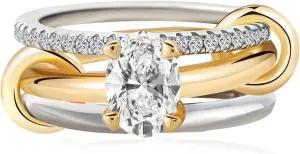 14k Gold Silver Plated Stackable Rings for Women Minimalist Moissanite Cubic Zirconia Dainty Mixed Metal Two Tone Gemstone Stacked Diamond Rings Set Non Tarnish Statement Knuckle Jewelry