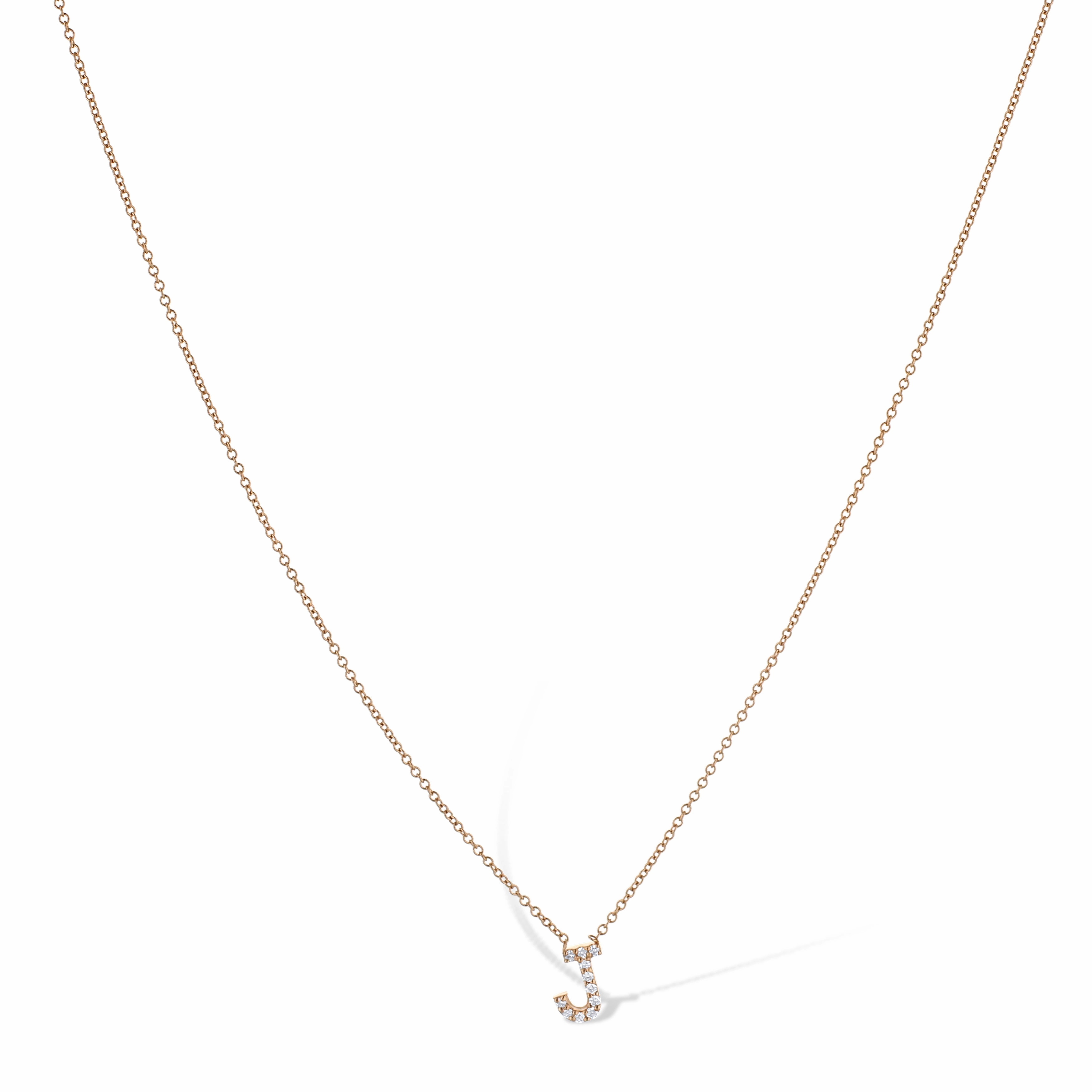 14K Rose Gold Letter 'J' Diamond Pendant Necklace