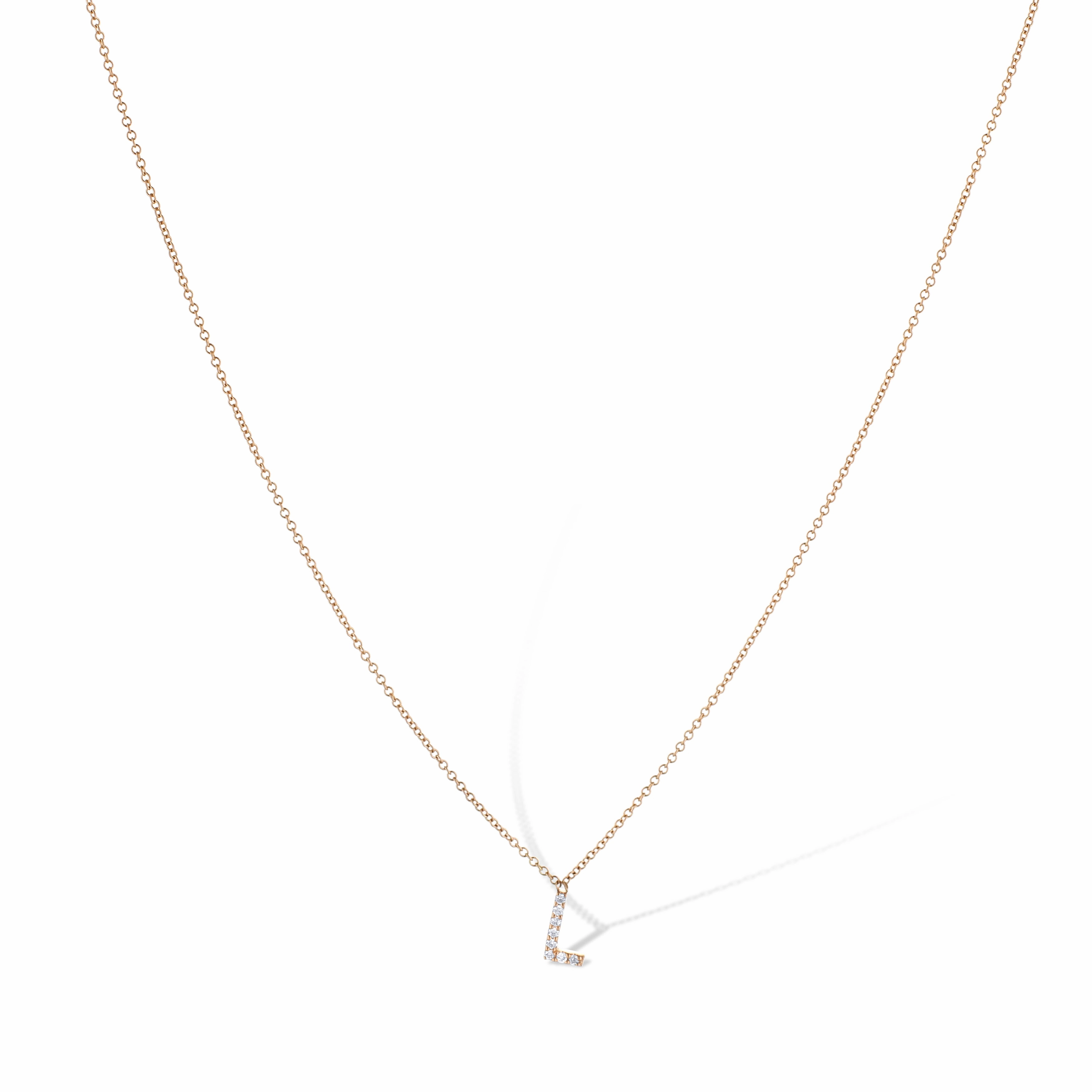 14K Rose Gold Letter 'L' Diamond Pendant Necklace