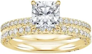 1.5 CT Cushion Cut Colorless Moissanite Engagement Ring Set, Tacori Wedding/Bridal Sets, 925 Sterling Silver, Anniversary Ring Pave Set, Holiday Gift for Women, 10K/14K/18K/22K Gold