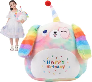 16 Inch Plush Rainbow Dog Stuffed Animal Happy Birthday Dog Hugging Pillow Birthday Dog Plushies Throw Pillow Birthday Rainbow Puppy Anime Gift for Kids and Lovers