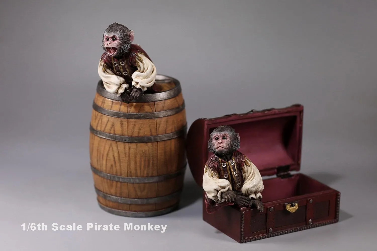 1:6 Scale Pirate Monkey Bucket Treasure Chest Set Figure Resin Animal Model Collector Creative Decoration Gift for Adult