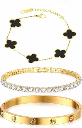 18 K Gold Plated Love Bangle Bracelet Set,Gold Bracelets for Women Waterproof,Bracelets Stack Tarnish Free Gold Jewelry Set,Fashion Accessories Gifts