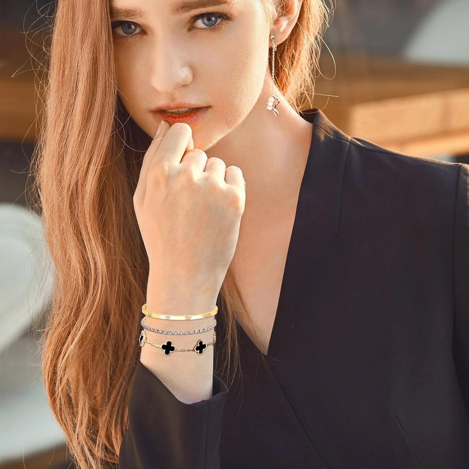 18 K Gold Plated Love Bangle Bracelet Set,Gold Bracelets for Women Waterproof,Bracelets Stack Tarnish Free Gold Jewelry Set,Fashion Accessories Gifts