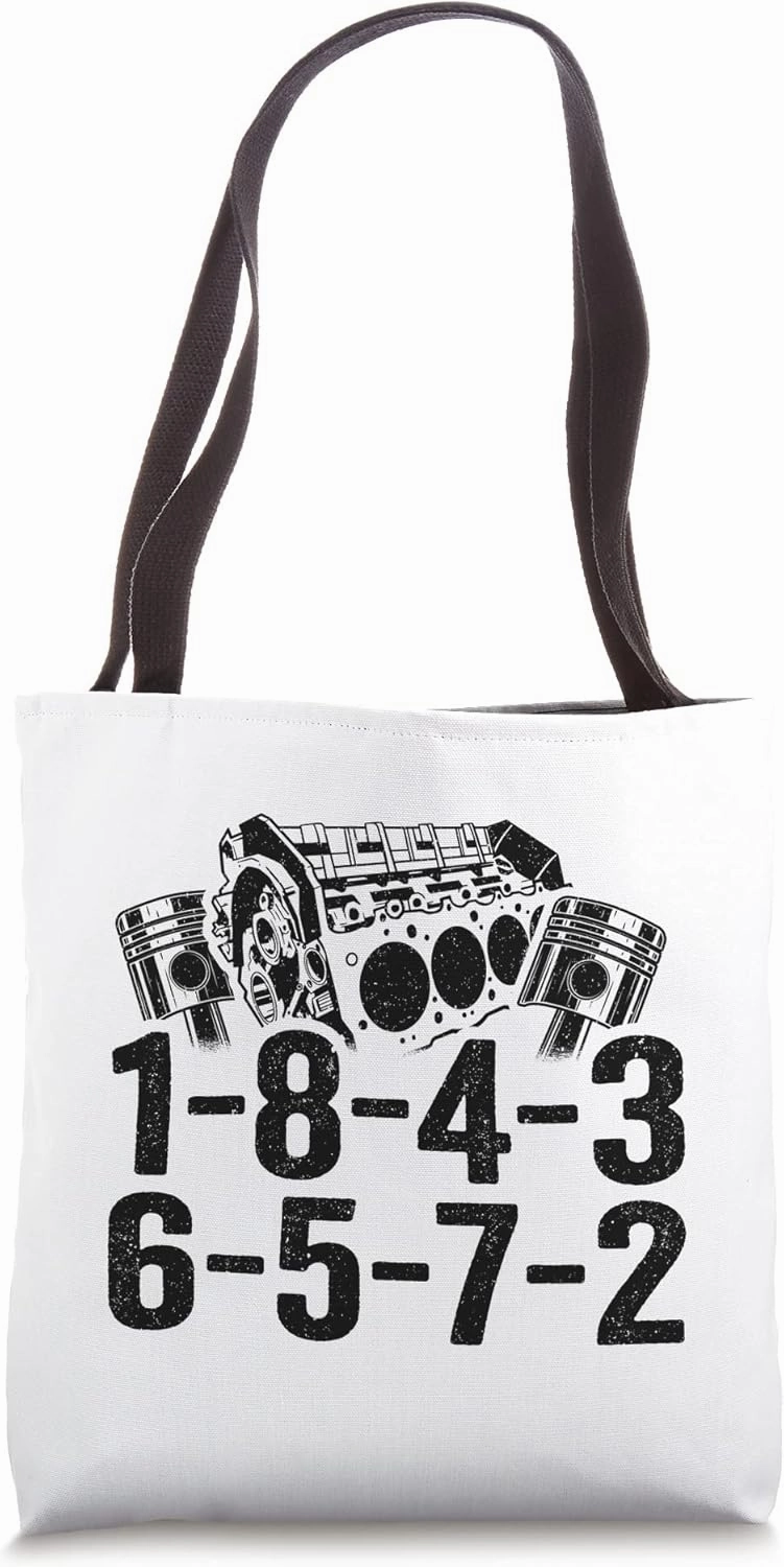 1-8-4-3-6-5-7-2 Firing Order Big Block V8 Car Guy Garage Tote Bag