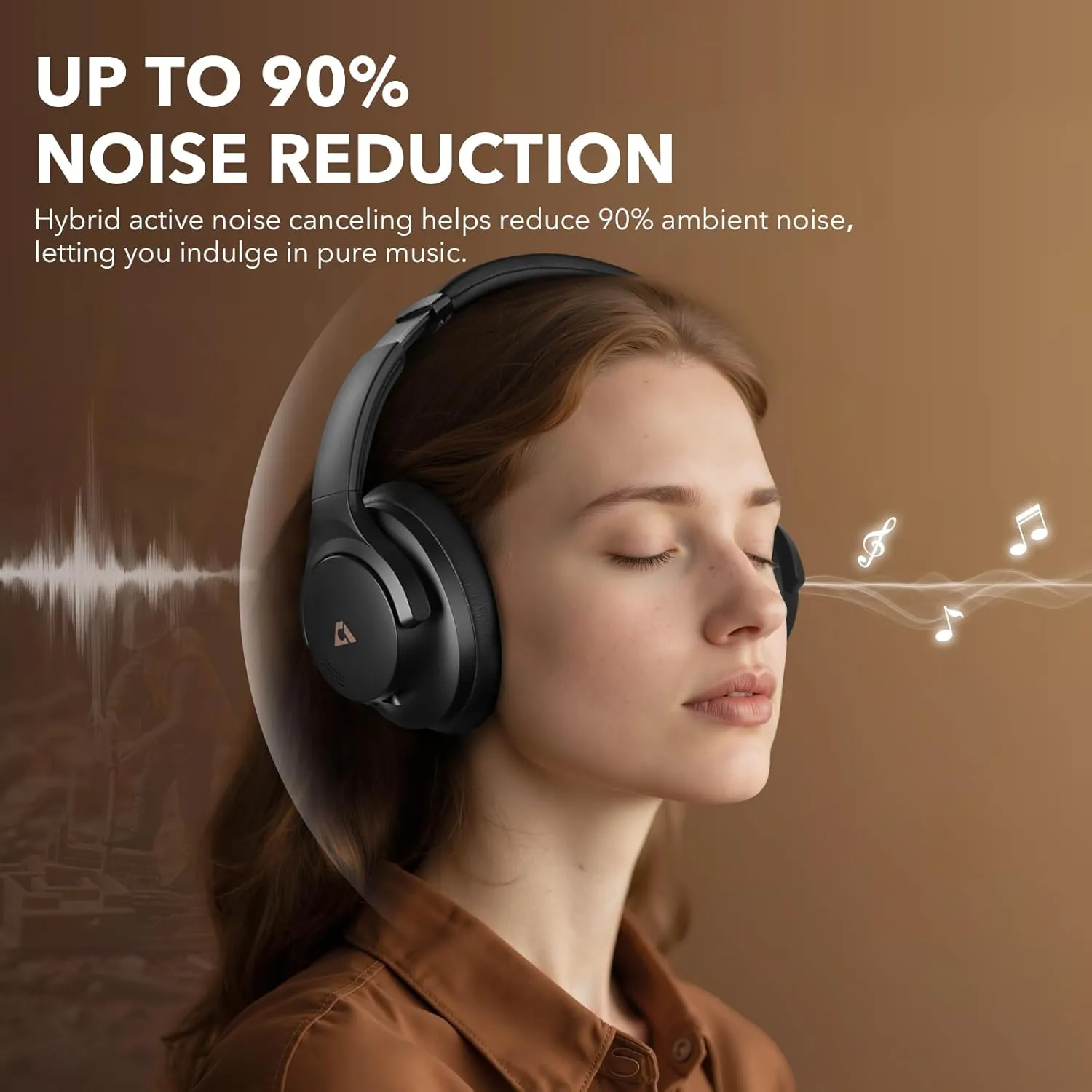 1Mii Y8 Noise Cancelling Headphones Bluetooth, Wireless LDAC Hi-Res Audio, Custom EQ, 75H Playtime, Comfort Fit, Over Ear Headphones Foldable for Airplane Travel Home Office - App Enhanced Black
