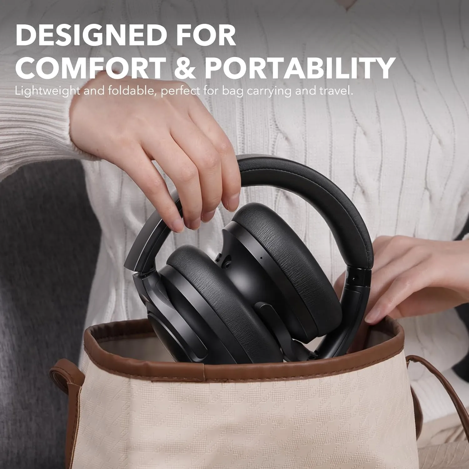 1Mii Y8 Noise Cancelling Headphones Bluetooth, Wireless LDAC Hi-Res Audio, Custom EQ, 75H Playtime, Comfort Fit, Over Ear Headphones Foldable for Airplane Travel Home Office - App Enhanced Black