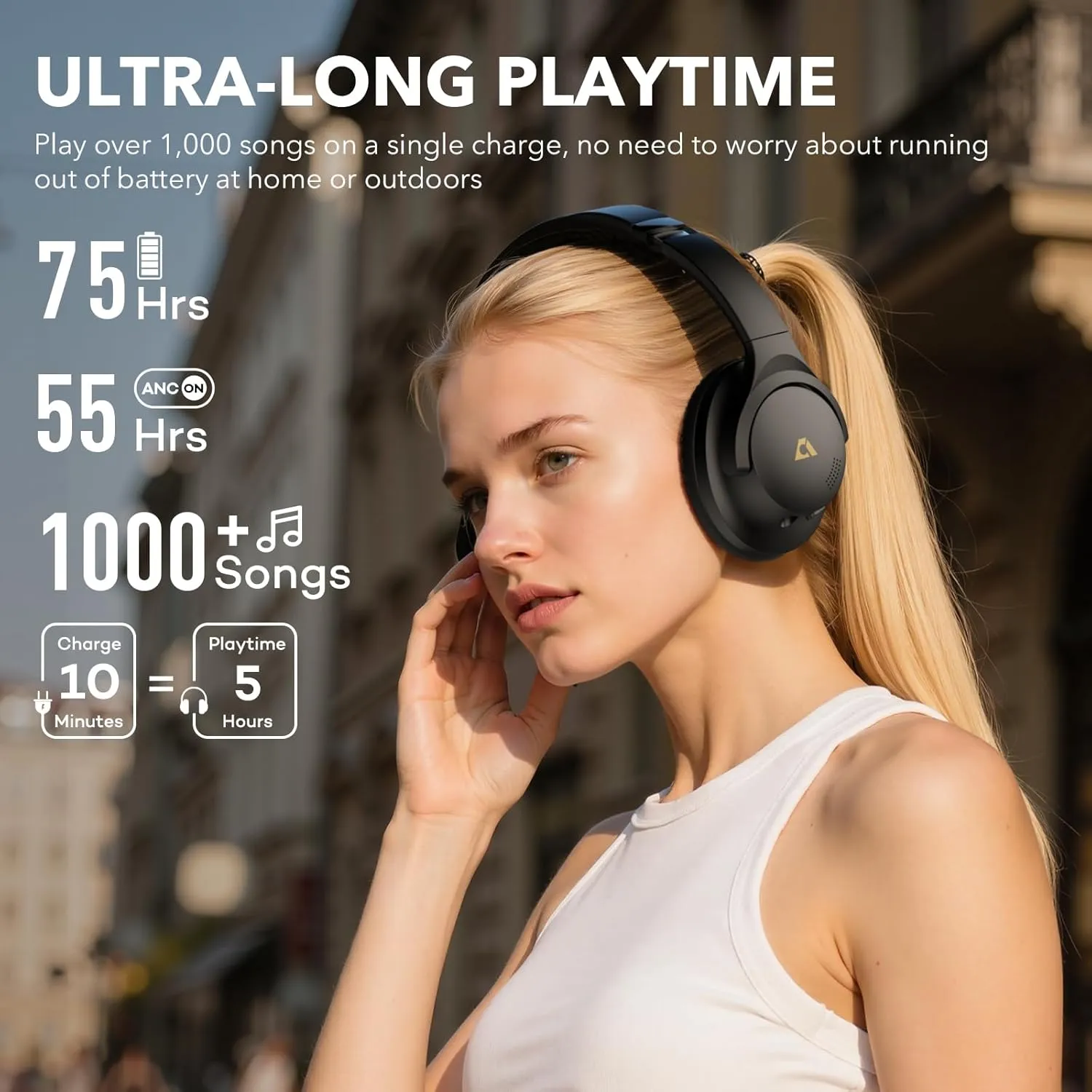1Mii Y8 Noise Cancelling Headphones Bluetooth, Wireless LDAC Hi-Res Audio, Custom EQ, 75H Playtime, Comfort Fit, Over Ear Headphones Foldable for Airplane Travel Home Office - App Enhanced Black