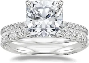 2 CT Cushion Cut Colorless Moissanite Engagement Ring Set, Tacori Wedding/Bridal Sets, 925 Sterling Silver, Anniversary Ring Pave Set, Holiday Gift for Women, 10K/14K/18K/22K Gold