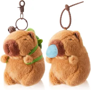 2 Pcs Capybara Plush Keychain Capybara Stuffed Animals Toy Pendant for Graduation Gifts Exchange Birthday Party(Turtle Bag, Snot)