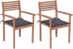2 Pcs Stackable Patio Chairs with Anthracite Cushions Solid Teak Wood Outdoor Furniture for Garden, Patio, Deck, Backyard, Home, Office, Bar, Cafe