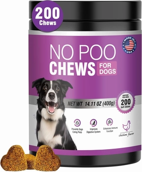 200 Chews No Poo Chews for Dogs-Coprophagia Stool Eating Deterrent for Dogs-Prevent Dog Eating Poop-Stop Eating Poop Supplement with Probiotics&Digestive Enzymes-Breath Freshener-Chicken Flavor